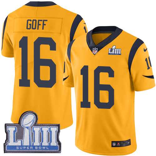 Youth Nike Rams 16 Jared Goff Gold 2019 Super Bowl LIII Color Rush Limited Jersey,We sell and wholesale Youth Nike Rams 16 Jared Goff Gold 2019 Super Bowl LIII Color Rush Limited Jersey on line form chian!
